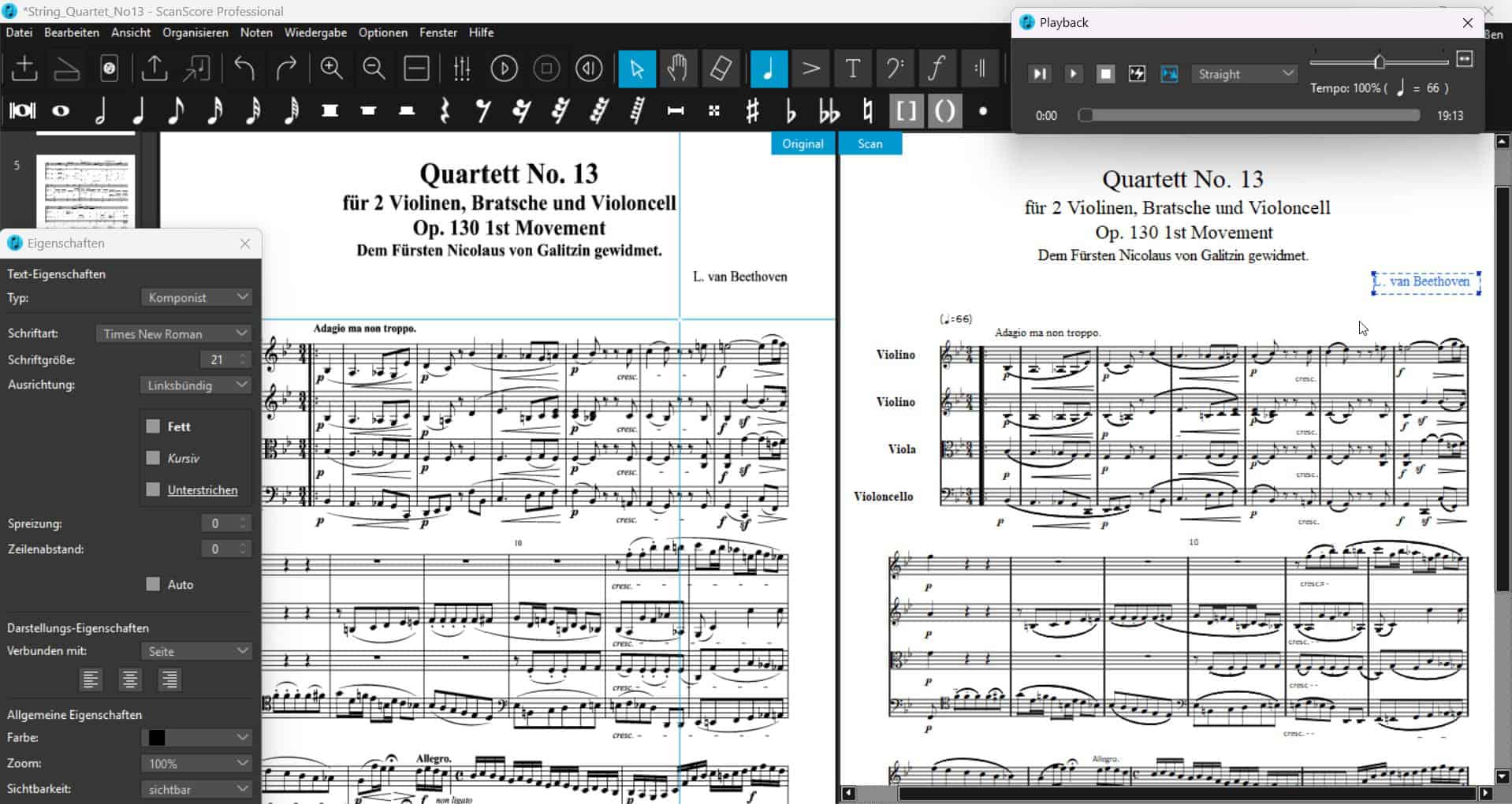 String Quartet No. 13 sheet music and editing software