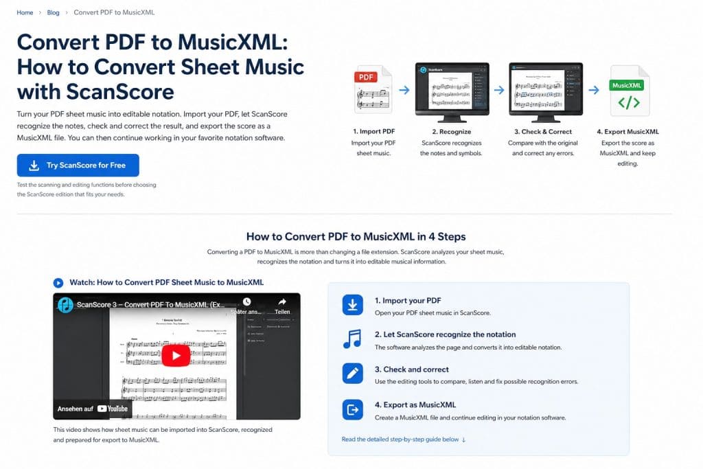 Convert PDF sheet music to MusicXML with ScanScore